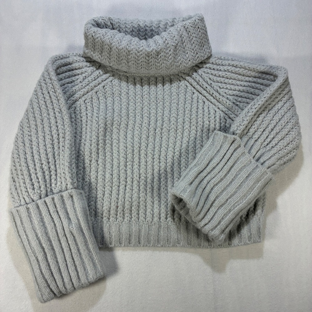 Jason Wu Chunky Ribbed Turtleneck Cropped Sweater Women Medium Gray Wool Blend